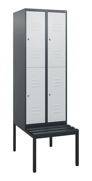 C+P dubbeldekskast Classic PLUS, 2 vakken, 1950x600x815mm, 7016/7035, cilindersloten, met bank eronder, 0803505-20 S10088