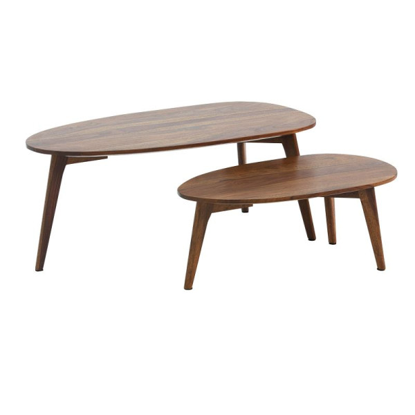 Wohnling Design Salontafel set van 2 Sheesham massief hout Woonkamertafel Bruin Nesttafel Houten tafel Niervorm Salontafel WL6.724