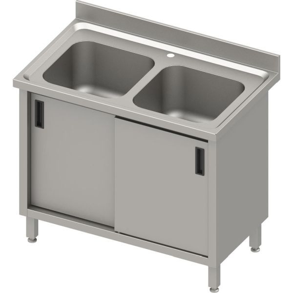 Stalgast kast voor dubbele spoelbak met schuifdeuren, met spatscherm, 1000 mm x 600 mm x 850 mm (BxDxH), VSK10683A