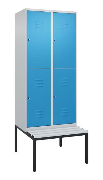 C+P dubbeldekskast Classic PLUS, 2 vakken, 2120x800x815mm, 7035/5012, cilindersloten, met bank eronder, 0803507-22 S10019