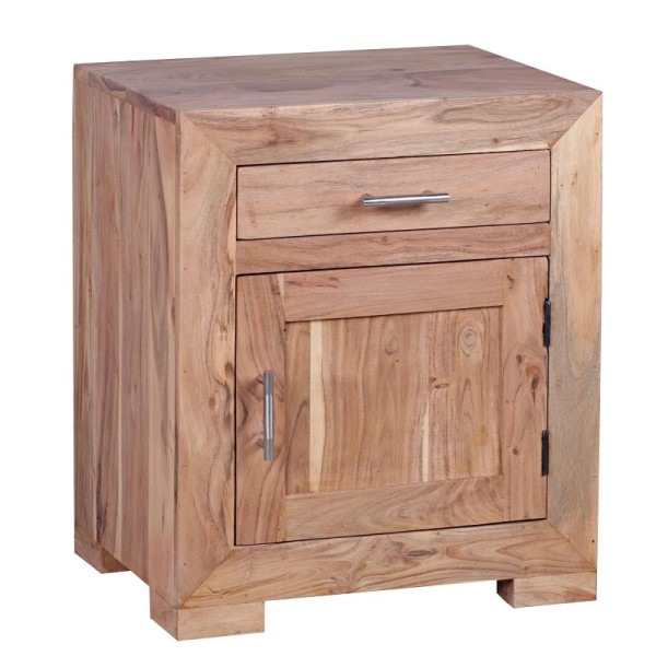 Wohnling nachtkastje MUMBAI massief hout acacia-design, 60 cm met lade en deur, WL1.762