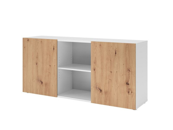 Hammerbacher dressoir met schuifdeuren 1780, 2 OH, romp: wit / voorkant: knoestig eiken, 160 x 42 x 74,8 cm (BxDxH), V1780/W/R