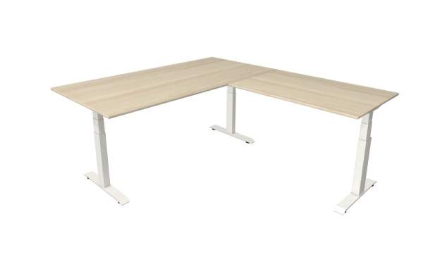 Kerkmann sta-/zittafel Move 4 nieuw 200 x 100 cm met verlengstuk 120 x 80 cm wit frame, esdoorn tafelblad, 10093350