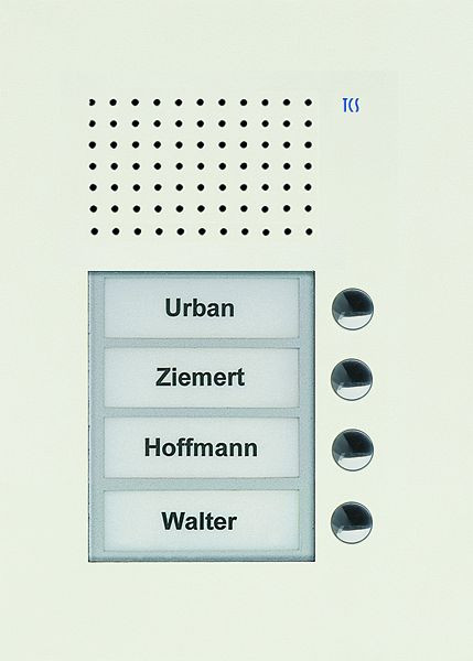TCS audio voordeurstation serie PUK 4 belknoppen (rechts uitgelijnd), 1-koloms, UP wit, PUK04/1-WS