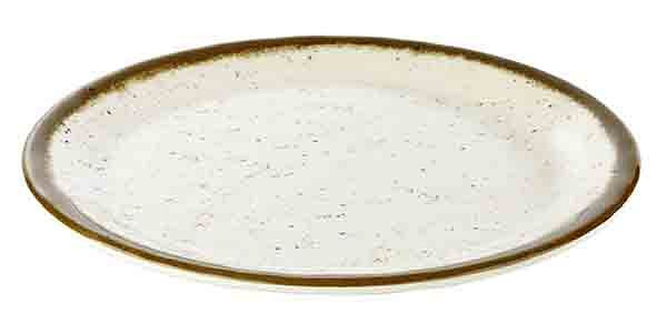 APS bord, vlak -STONE ART-, Ø 25 cm, hoogte: 2 cm, melamine, binnenkant: decor, wit, rand: bruin, 84511