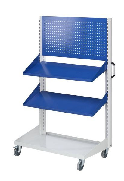 ANKE geperforeerde metalen basiswagen en schuine plank; 1250x450x1950 mm; RAL 7035/5010; met 1x geperforeerd plaatpaneel; 2x hellende plank 450 mm