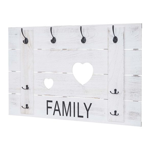Mendler wandkast HWC-C89 Family, garderobepaneel, vintage shabby look, 8 haken 60x90cm, wit, shabby, 61929