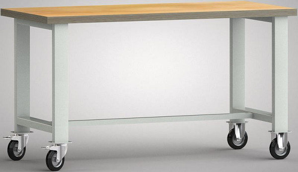 KLW verrijdbare standaard werkbank 2000x700x840mm, met beuken multiplex plaat, 2 zwenkwielen, geremd, 2 bokwielen, zonder duwbeugel, WS880N-2000M40-X7000