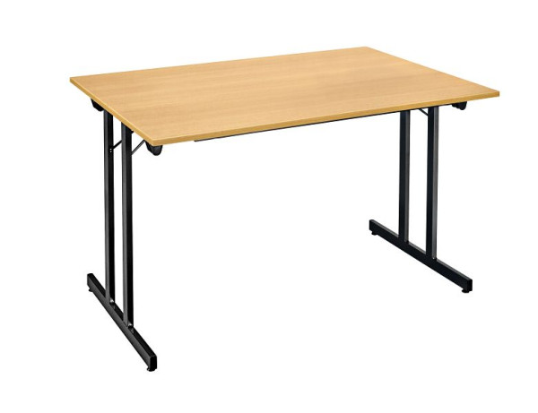 Bisley MULTI Desking klaptafel, rechthoekig, met klikfunctie, zwart, 19 mm, BC beukendecor, H 740 x B 1600 x D 800 mm, KT1608BC333