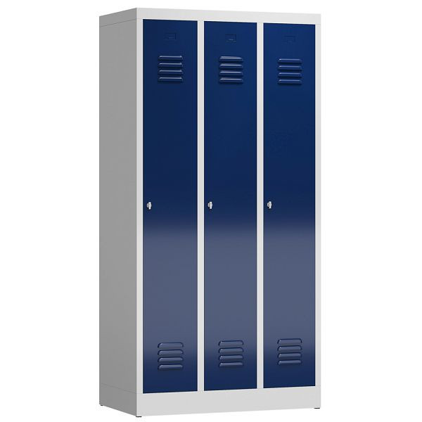 Lüllmann ClassiX kledingkast, 3 vakken, 1800 x 870 x 500 mm, lichtgrijs/gentiaanblauw, X-510131