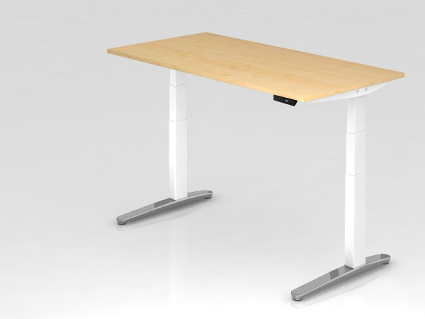 Hammerbacher elektrisch zit-sta bureau 160x80cm esdoorn/wit, gepolijst, rechthoekige vorm, VXBHM16/3/WC