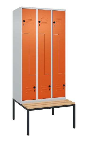 C+P Z-Spind Classic PLUS, met onderbank, 6 vakken, 2120x900x815mm, 7035/2004, draaigrendel, beuken zitlat, 0800537-306 S10060
