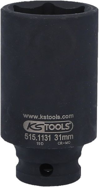 KS Tools 1/2" slagdop, zeskant, lang, 31 mm, 515.1131