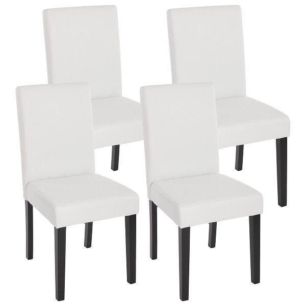 Mendler set van 4 eetkamerstoelen, keukenstoelen, Littau, kunstleer, mat wit, donkere poten, 33704