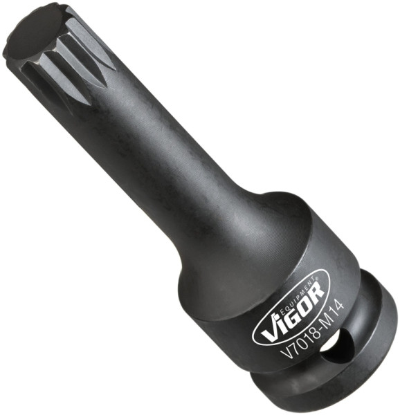 VIGOR slagmoersleutel schroevendraaierbit, hol vierkant 12,5 mm (1/2 inch), inwendig meertands profiel XZN, M14, V7018-M14