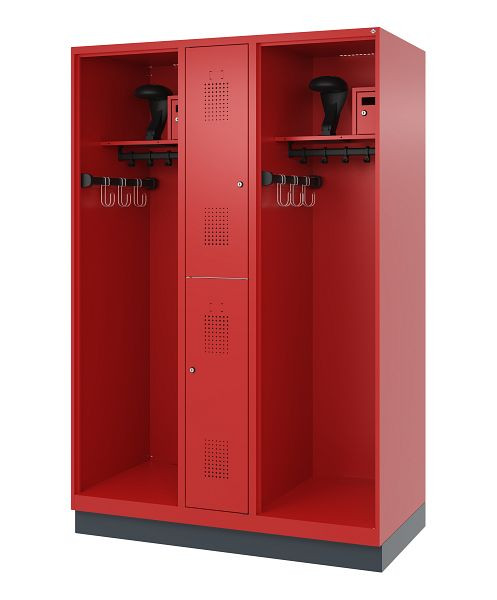 C+P brandweerkast Evolo, model MAXI, 2 compartimenten, H1950B1300T600 mm, vuurrood, sokkel, 0496315-030 S10011