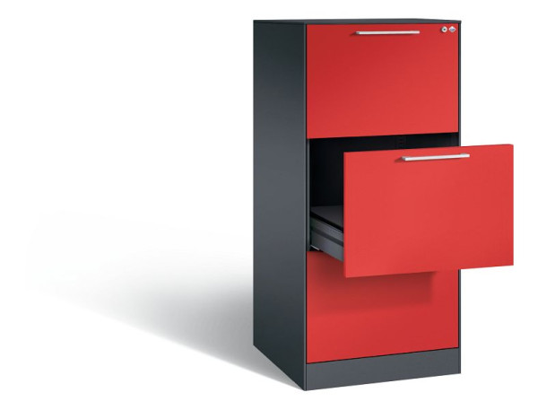 C+P archiefkast Asisto, H1310xB562xD600mm, kleur: zwartgrijs / vuurrood, beugelgreep, 146224-321 S10036