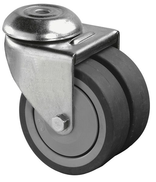 BS rollenapparaat dubbele rol, wielbreedte 2x24 mm, wiel-Ø 75 mm, draagvermogen 80 kg, grijs rubberen loopvlak, kogellager, VE = 4 stuks, B101.A85.075
