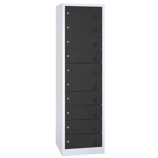 Lüllmann laptopkast, 10 vakken, 1800 x 500 x 500 mm, lichtgrijs/antraciet, 526438