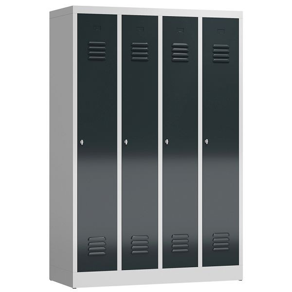 Lüllmann ClassiX kledingkast, 4 vakken, 1800 x 1185 x 500 mm, lichtgrijs/antracietgrijs, X-510148