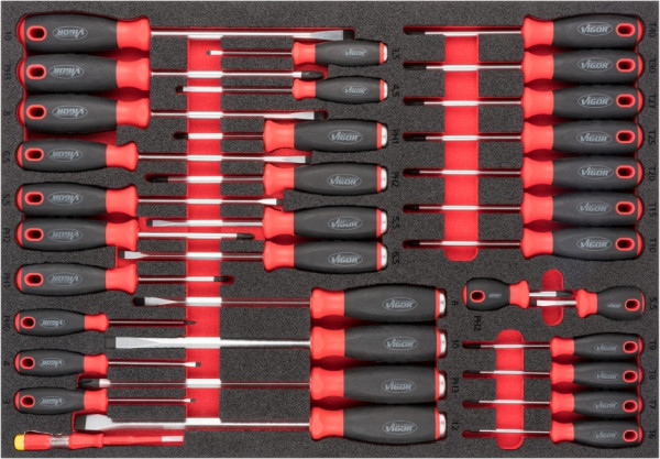 VIGOR-schroevendraaierset, 0,5 x 3 - 1,6 x 10, PH0 - PH3, T6 - T40, aantal gereedschappen: 34, V6813