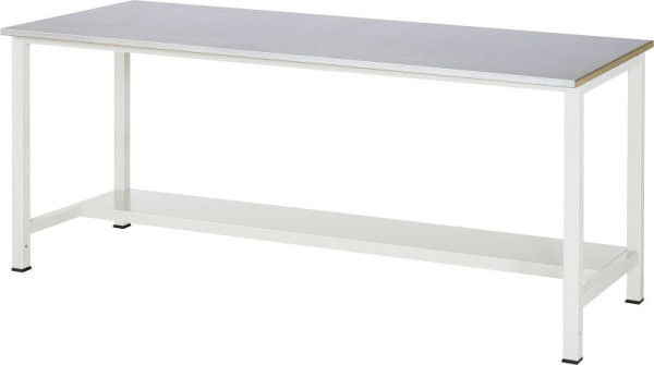 RAU werktafel serie 900, B2000 x D800 x H825 mm, werkblad met plaatstalen bekleding, dikte 25 mm, met plank onder, diepte 320 mm, 03-900-3-S25-20.12