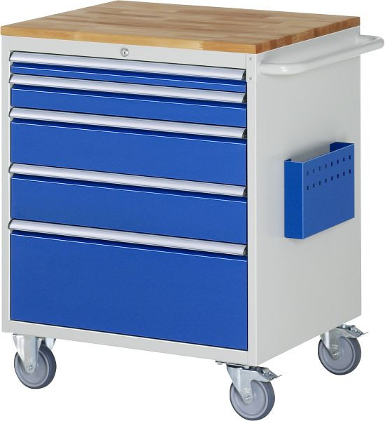 RAU montagewagen serie 7000, massief beukenhouten blad (1xH60, 1xH90, 2xH150, 1xH270 mm), 5 x lade maat XL, 770x975x650 mm, 05-XL5.2A-B.11
