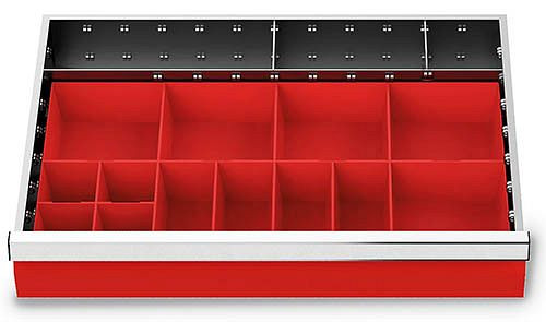 Bedrunka + Hirth kleindelendozen set 16 delig, R 24-16, paneelhoogte 75 mm, afmetingen in mm (BxDxH): 600 x 400 x 55, 168-132-075