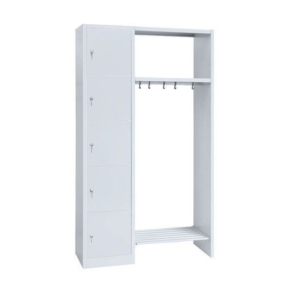 Lüllmann kledingkast, 1 vak links, 5 vakken, 1800 x 1115 x 500 mm, lichtgrijs, 525500