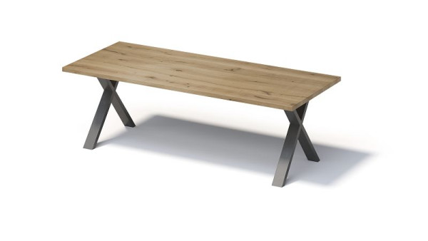 Bisley Fortis Table Regular, 2400 x 1000 mm, rechte rand, geolied oppervlak, X-frame, oppervlak: naturel / framekleur: blank staal, F2410XP303