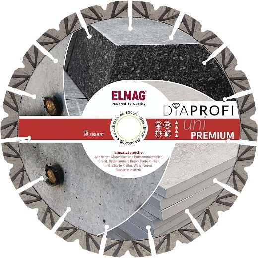 ELMAG DiaProfi diamantschijf UNI-PREMIUM Ø350mm, boring: 30,0mm (voor droog en nat zagen), 62253