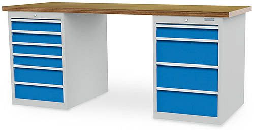 Bedrunka + Hirth rij werkbank, R 18-24, aantal lades: 10, afmetingen in mm (BxDxH): 2000 x 750 x 859, paneelhoogte in mm links: 4x100, 2x150, 03.20.580.22V