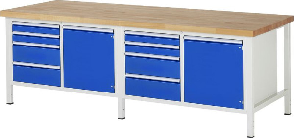 RAU werkbank serie 8000 - frameconstructie (gelast frame), 8 x laden, 2 x deuren, 2 x planken, 2500x840x900 mm, 03-8470A2-259B4S.11