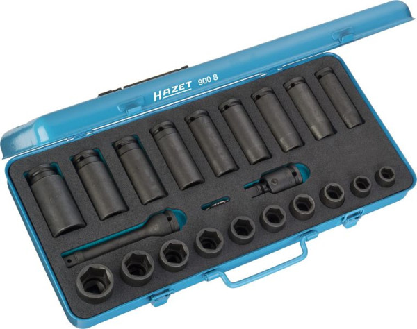 Hazet impact, doppenset machineschroevendraaier, hol vierkant 12,5 mm (1/2 inch), buitenzeskant trekprofiel, aantal gereedschappen: 23, 900S