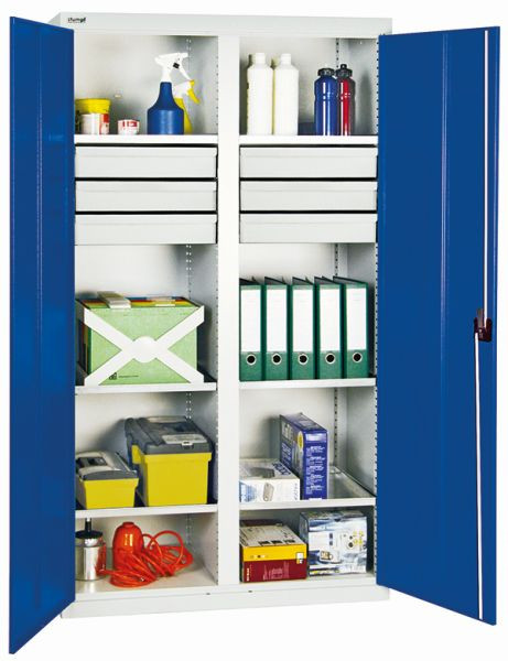 stumpff gereedschaps- en materiaalkast serie 2000, 7035/5010, 6 laden, tussenschot, 6 legborden, 2004274