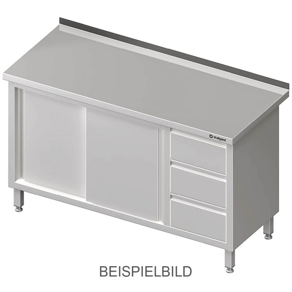 Stalgast werkkast met schuifdeuren 2000x600x850mm, met 3 ladeblok links, met opstaande rand, gelast, VAS20606LA