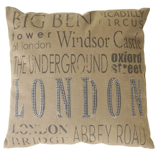 Mendler sierkussen London, bankkussen met vulling, bruine strass steentjes 45x45cm, 51881