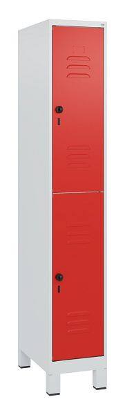 C+P Doppelstöckiger Spind Classic PLUS, Füße, 1800x300x500mm, 7035/3020, Drehriegel, 0803107-10 S10002