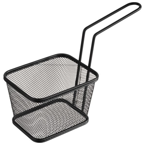 APS serveerfrituurmand, 13 x 10,5 x 9 cm, roestvrij staal, zwart, handvat 13,5 cm, -SNACKHOLDER-, 40627