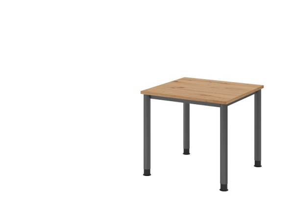 Hammerbacher bureau HS08, 80 x 80 cm, blad: knoestig eiken, 25 mm dik, 4-poots frame in grafiet, werkhoogte 68,5-81cm, traploos verstelbaar, VHS08/R/G