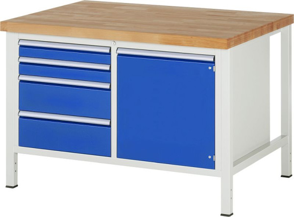 RAU werkbank serie 8000 - frameconstructie (gelast frame), 4 x laden, 1 x deur, 1 x legbord, 1250x840x900 mm, 03-8470A2-129B4S.11