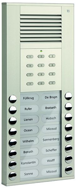 TCS audio huisdeurstation serie ASE 16 beldrukkers (rechts/links uitgelijnd) met geïntegreerd codeslot, AP zilver, ASE51160-0010