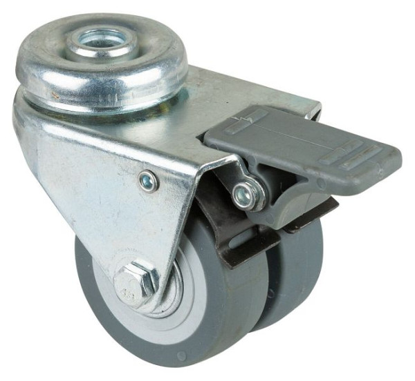 BS rollenapparaat dubbele rol met rem, breedte 2x18 mm, Ø50 mm, tot 60 kg, grijs rubberen loopvlak, kogellager, VE 4 stuks, B121.A85.050