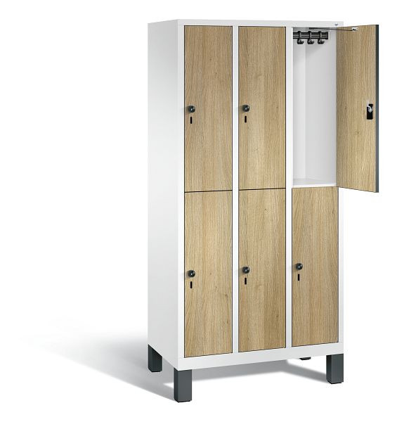 C+P locker, dubbellaags Evolo, H1850xB900xD500mm, kleur: verkeerswit / decor eiken Sereno, 48310-30 S10387