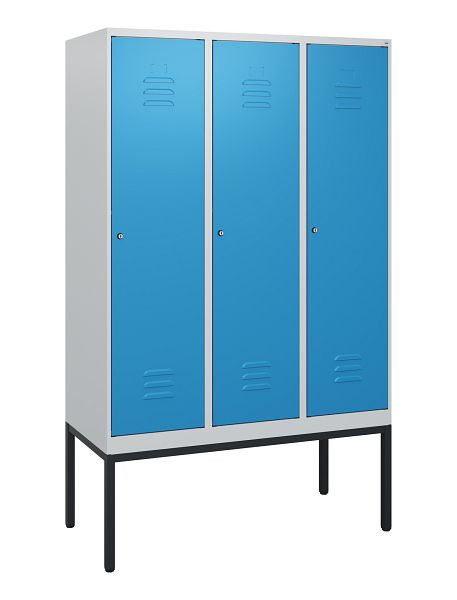 C+P Umkleidespind Classic PLUS, Gestell, 3 Abteile, 1950x1200x500mm, 7035/5012, Zylinderschlösser, 0800305-32 S10019