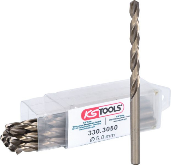 KS Tools HSS-G Co 5 spiraalboor, 5 mm, 10 stuks, 330.3050