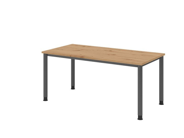 Hammerbacher bureau HS16, 160 x 80 cm, blad: knoestig eiken, 25 mm dik, 4-poots frame in grafiet, werkhoogte 68,5-81cm, VHS16/R/G