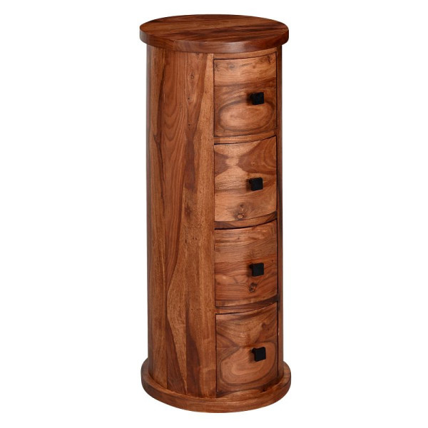 Wohnling Design Dressoir Sheesham massief hout 35x85x35 cm, met 4 lades, rond, WL6.148