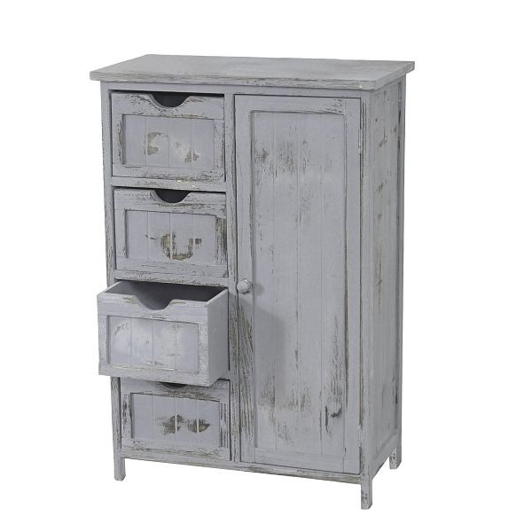 Mendler ladekast HWC-D12, kast ladekast, shabby look vintage 82x55x30cm, grijs, 33044