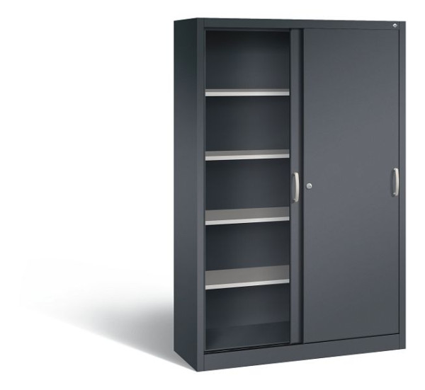 C+P schuifdeurkast Acurado, H1950xB1200xD400mm, kleur: zwart-grijs, beugelgreep, 5 FH, 2040-00 S10166
